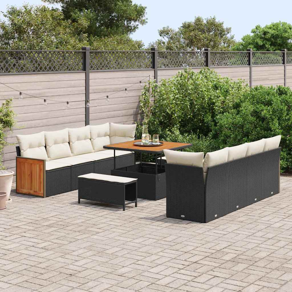 Gartensofa-set Schwarz und Creme 231 x 224 x 85 cm Poly-Rattan