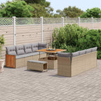 Gartensofa-set mit Kissen 12 pcs Beige und Hellgrau Poly-Rattan