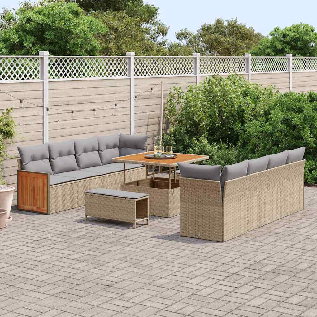 Gartensofa-set mit Kissen 12 pcs Beige und Hellgrau Poly-Rattan