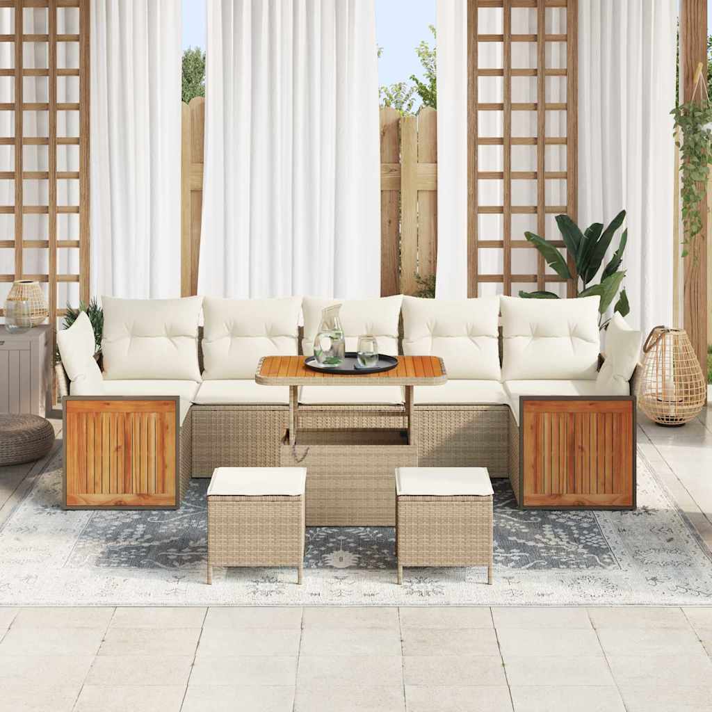 Gartensofa-set mit Kissen 13 pcs Beige und Creme Poly-Rattan