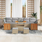 Gartensofa-set mit Kissen 13 pcs Beige und Hellgrau Poly-Rattan