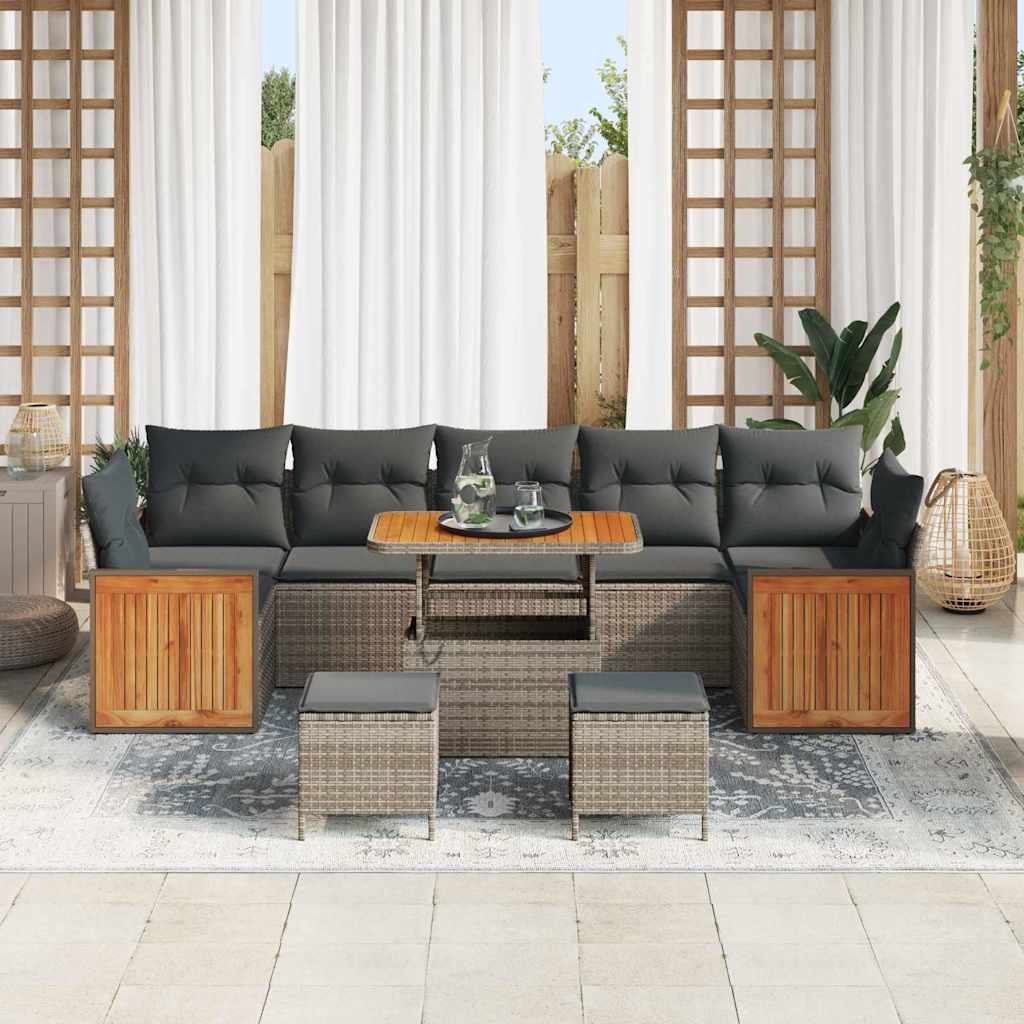 Gartensofa-set mit Kissen 13 pcs Grau Poly-Rattan