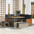 Gartensofa-set mit Kissen 9 pcs Grau Poly-Rattan