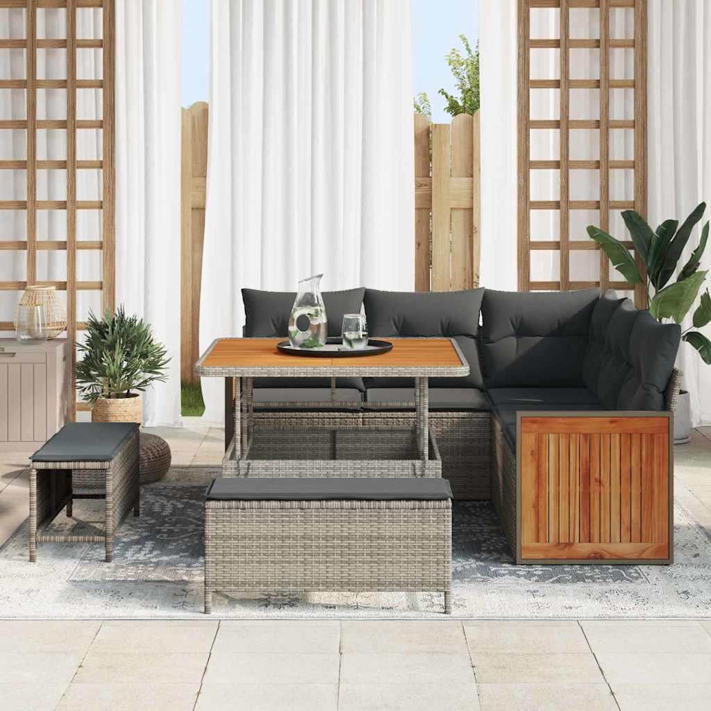 Gartensofa-set mit Kissen 9 pcs Grau Poly-Rattan