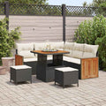 Gartensofa-set mit Kissen 9 pcs Schwarz und Creme Poly-Rattan