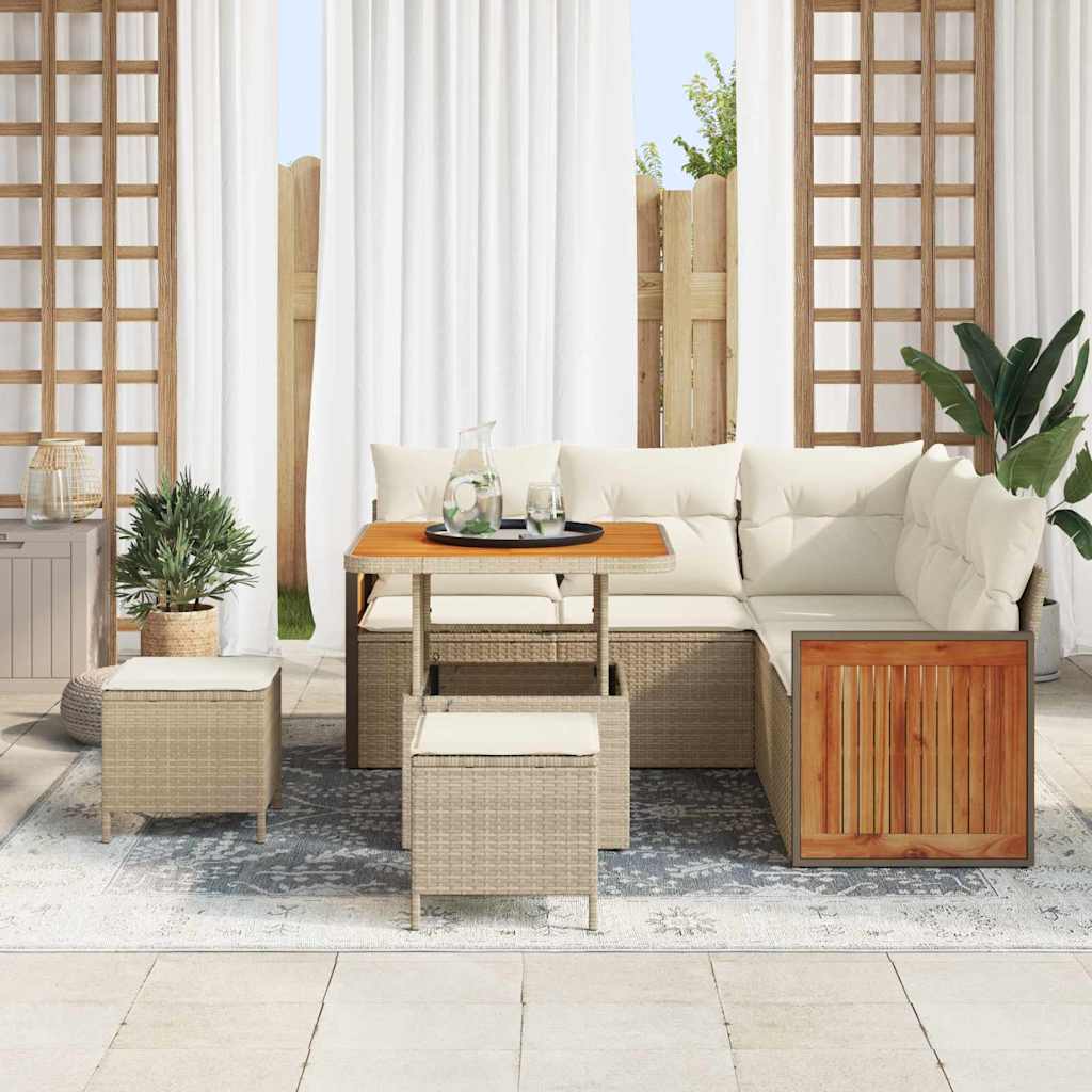 Gartensofa-set mit Kissen 9 pcs Beige und Creme Poly-Rattan
