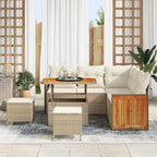 Gartensofa-set mit Kissen 9 pcs Beige und Creme Poly-Rattan