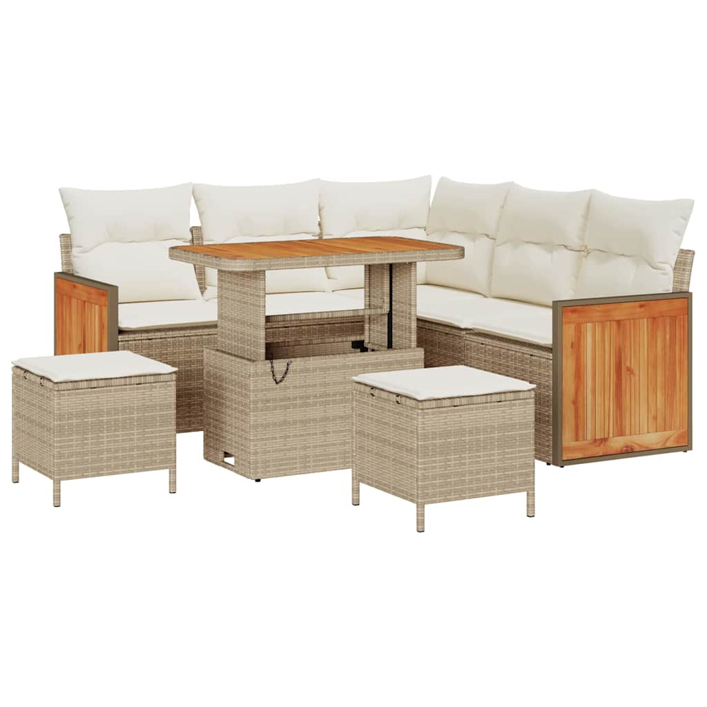 Gartensofa-set mit Kissen 9 pcs Beige und Creme Poly-Rattan