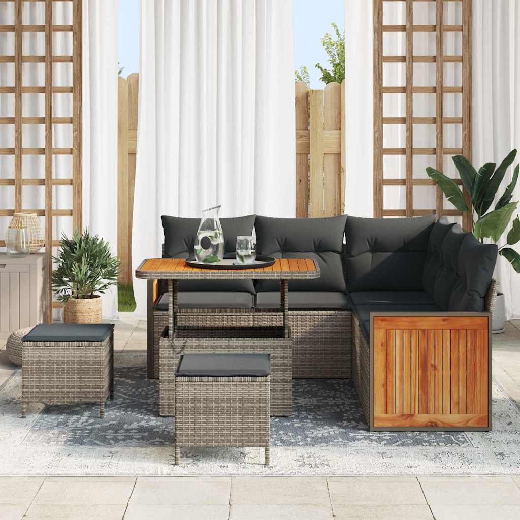 Gartensofa-set mit Kissen 9 pcs Grau Poly-Rattan