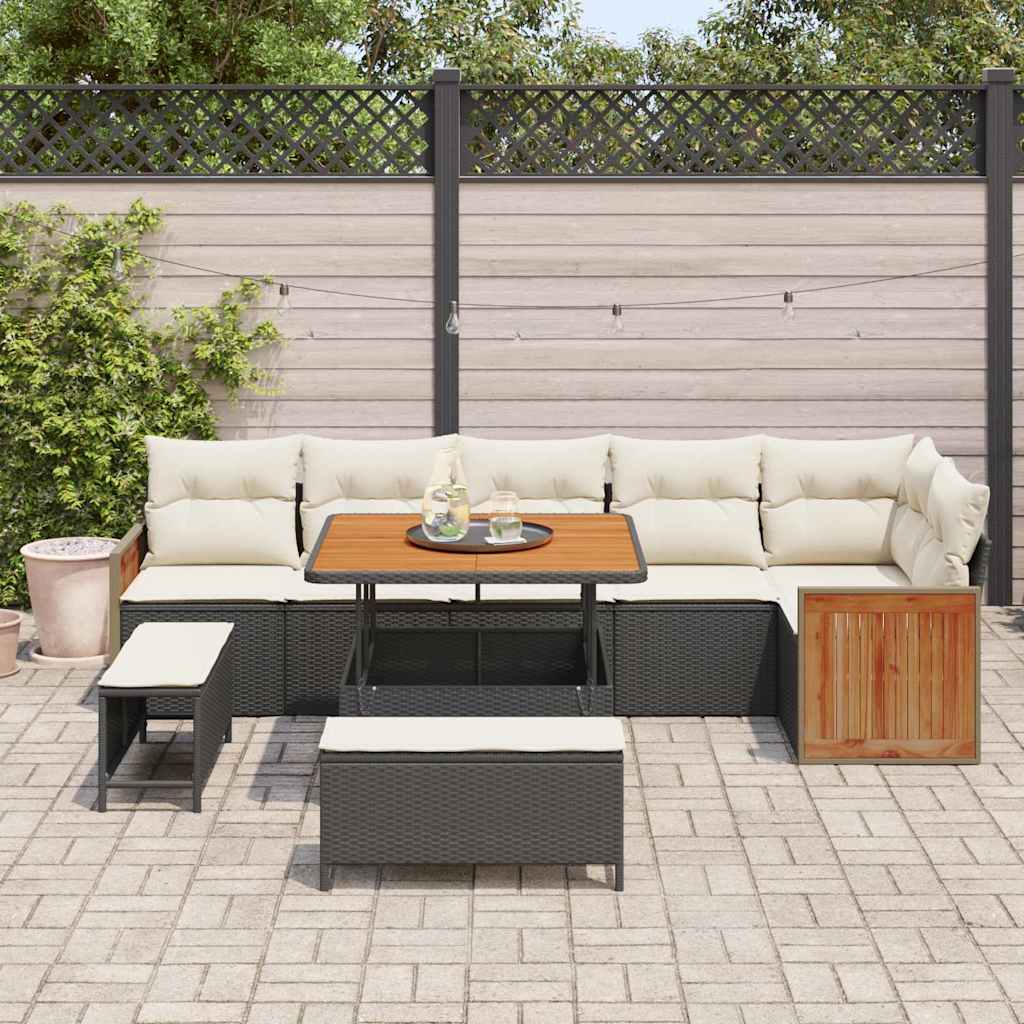 Gartensofa-set mit Kissen 11 pcs Schwarz und Creme Poly-Rattan