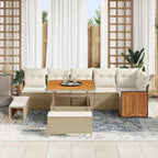 Gartensofa-set mit Kissen 11 pcs Beige und Creme Poly-Rattan