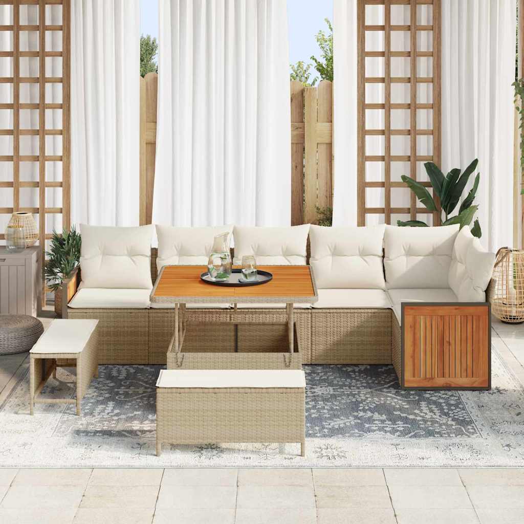 Gartensofa-set mit Kissen 11 pcs Beige und Creme Poly-Rattan