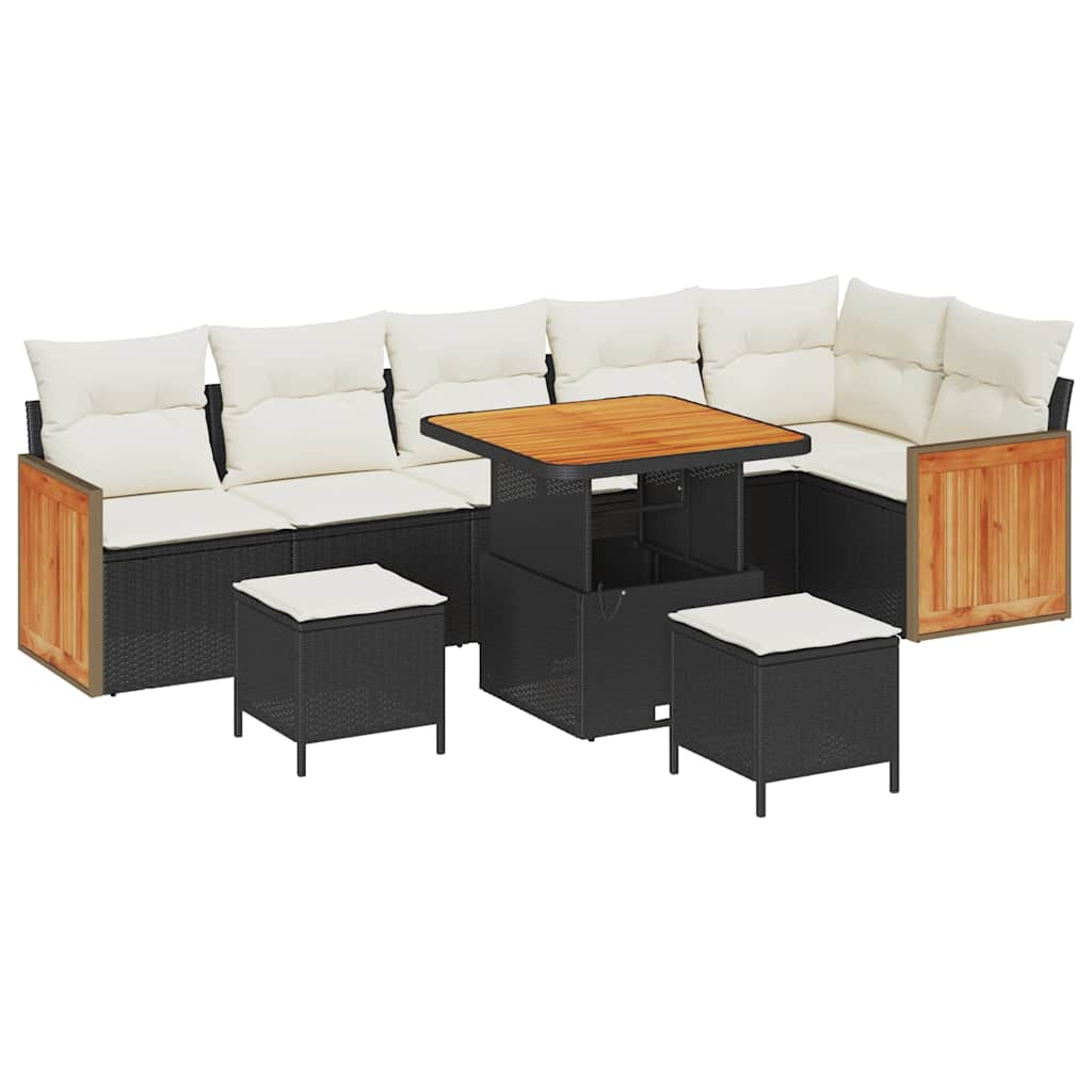 Gartensofa-set mit Kissen 11 pcs Schwarz und Creme Poly-Rattan