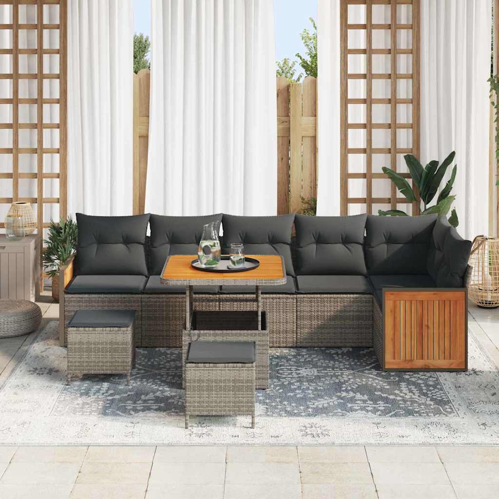 Gartensofa-set mit Kissen 11 pcs Grau Poly-Rattan