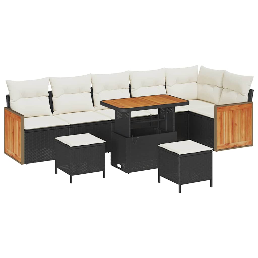 Gartensofa-set mit Kissen 11 pcs Schwarz und Creme Poly-Rattan