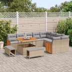 Gartensofa-set mit Kissen 13 pcs Beige und Hellgrau Poly-Rattan