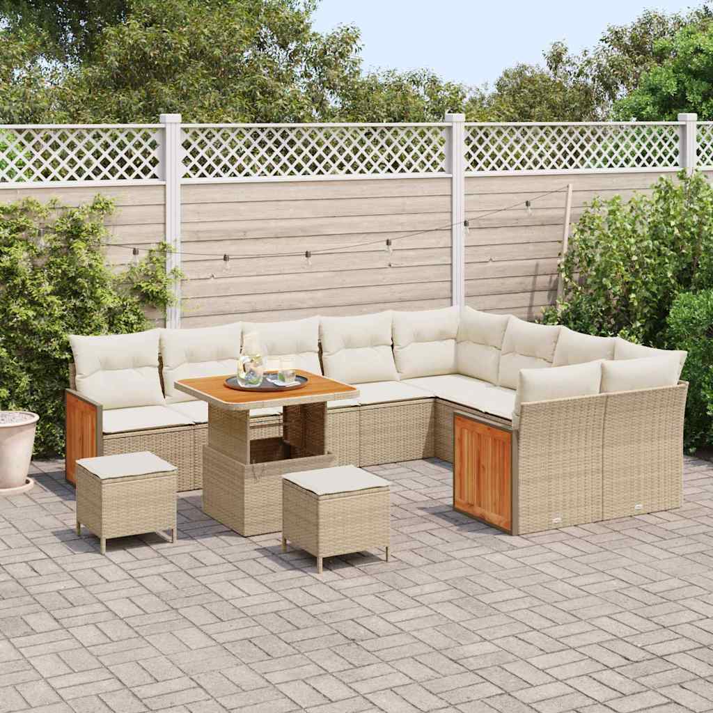 Gartensofa-set mit Kissen 13 pcs Beige und Creme Poly-Rattan