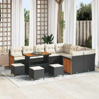 Gartensofa-set mit Kissen 14 pcs Schwarz und Creme Poly-Rattan