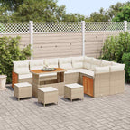 Gartensofa-set mit Kissen 14 pcs Beige und Creme Poly-Rattan