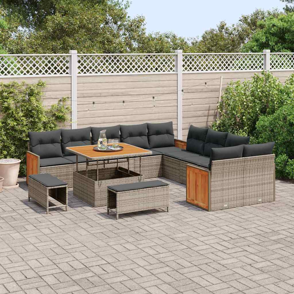 Gartensofa-set mit Kissen 17 pcs Grau Poly-Rattan