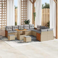 Gartensofa-set mit Kissen 17 pcs Beige und Hellgrau Poly-Rattan