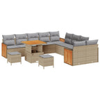 Gartensofa-set mit Kissen 17 pcs Beige und Hellgrau Poly-Rattan
