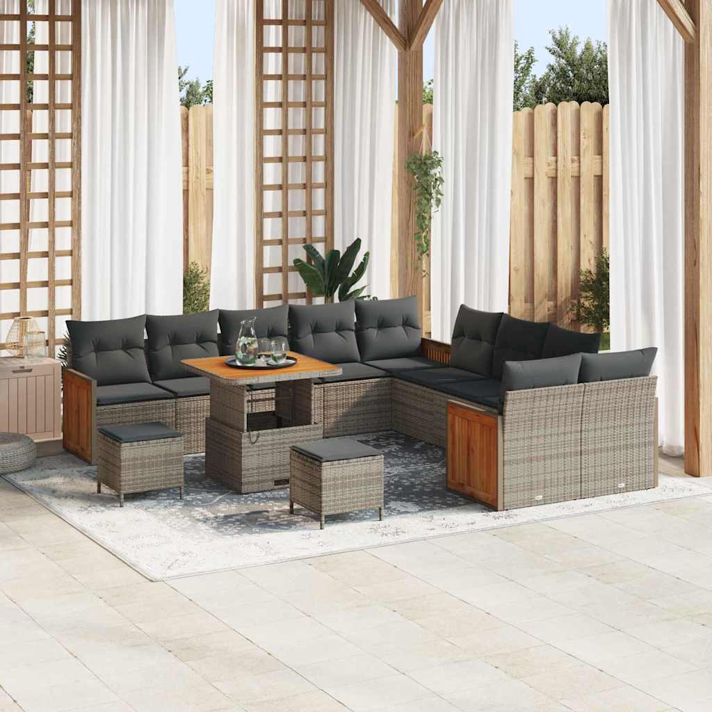 Gartensofa-set mit Kissen 17 pcs Grau Poly-Rattan