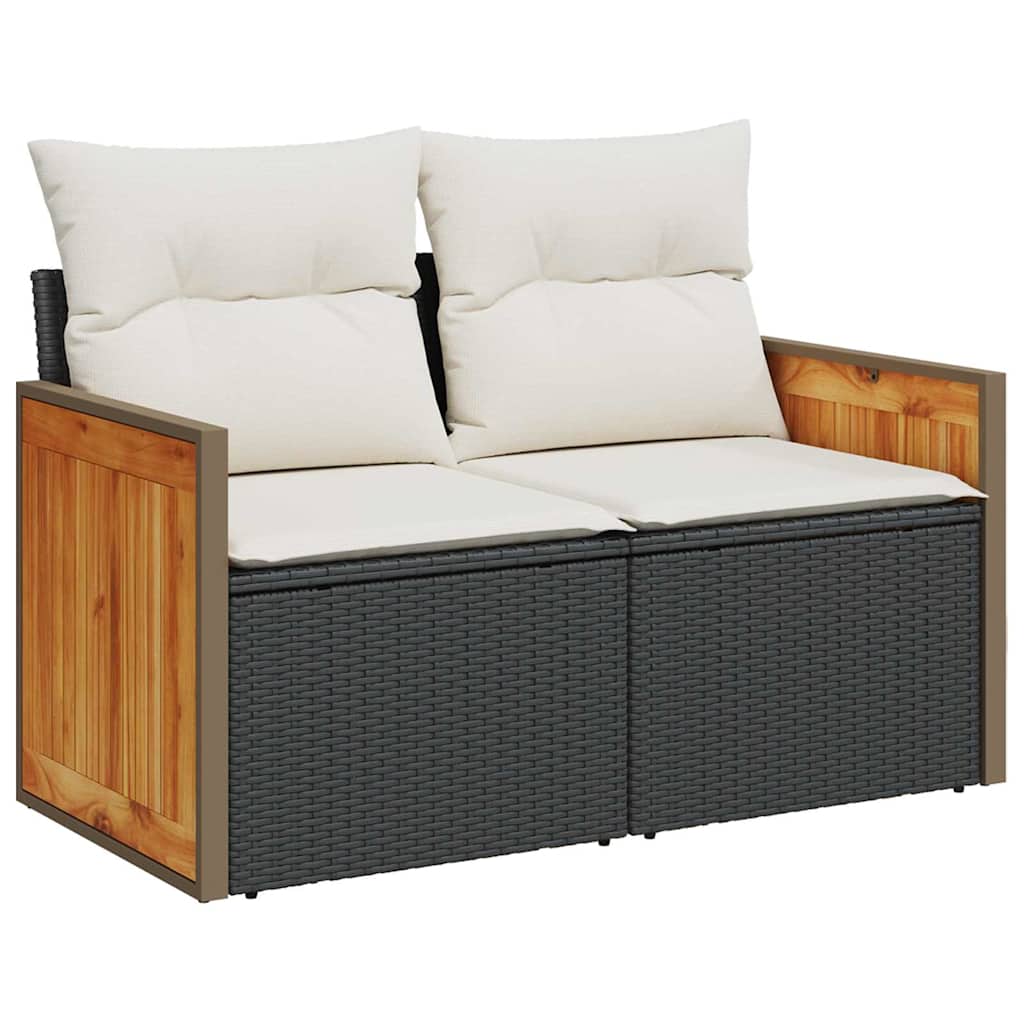 Gartensofa-set mit Kissen 18 pcs Schwarz und Creme Poly-Rattan