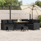 4tlg. Garten-Sofagarnitur mit Kissen L-Form Schwarz Poly Rattan