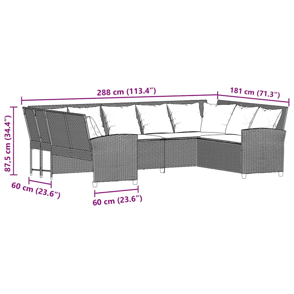 Gartensofa mit Kissen Grau Poly Rattan