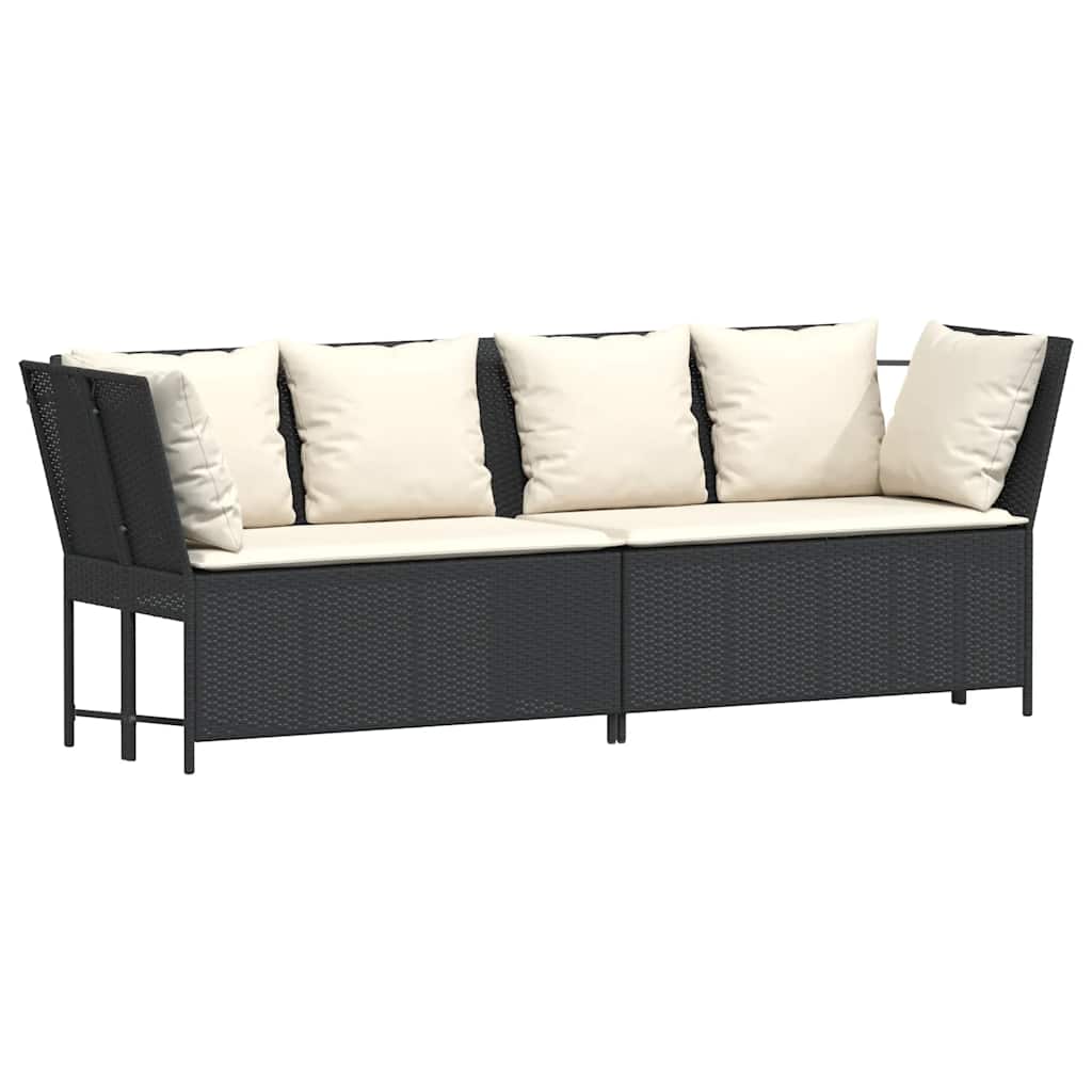 4-tlg. Garten-Sofagarnitur mit Kissen Schwarz Poly Rattan