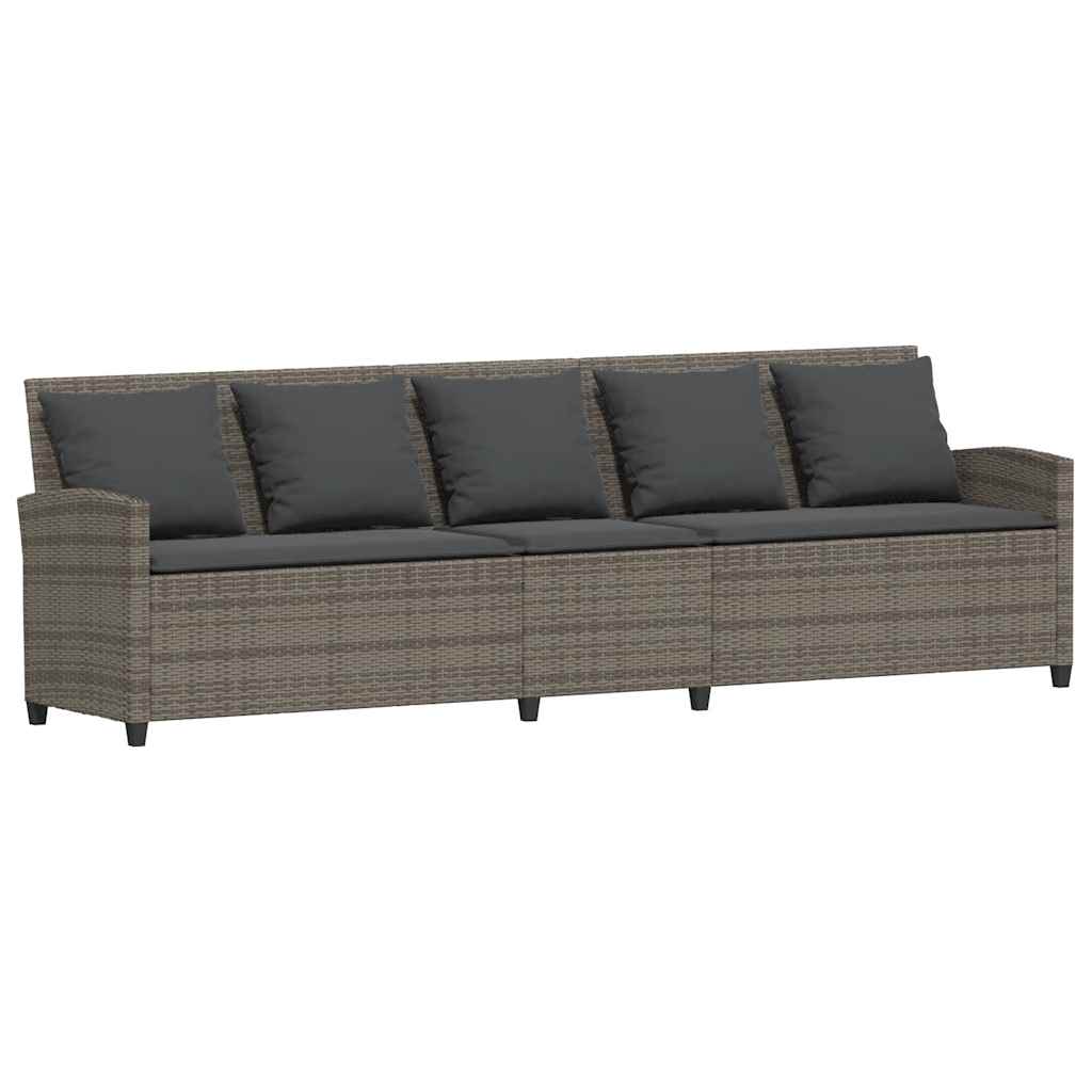4-tlg. Garten-Sofagarnitur mit Kissen Grau Poly Rattan