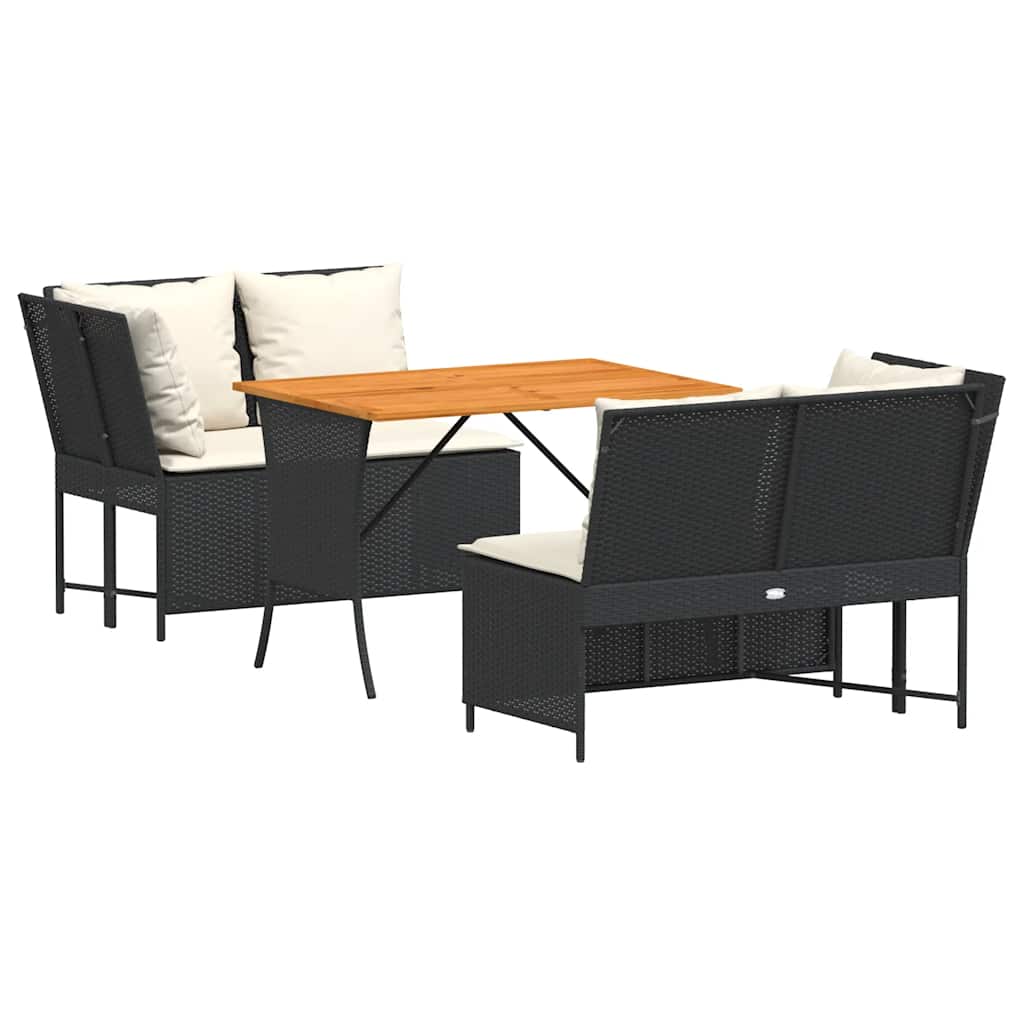 3-tlg. Garten-Sofagarnitur mit Kissen Schwarz Poly Rattan