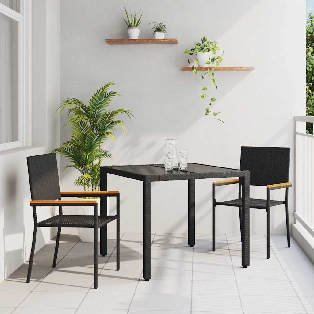 Garten Essgruppe 3 pcs Schwarz Poly-Rattan