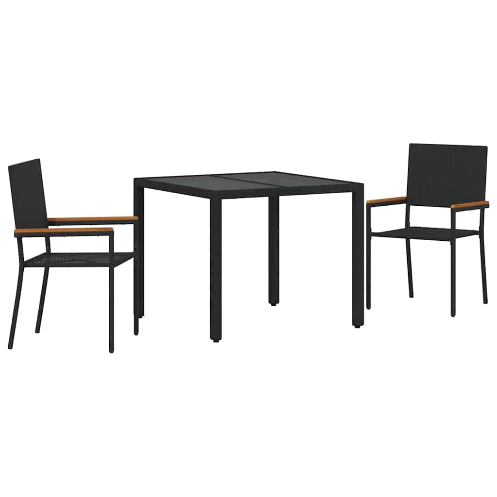 Garten Essgruppe 3 pcs Schwarz Poly-Rattan