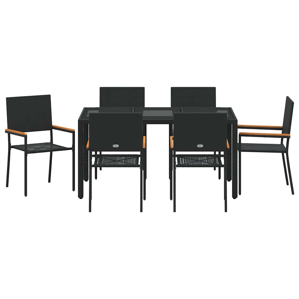 Garten Essgruppe 7 pcs Schwarz Poly-Rattan