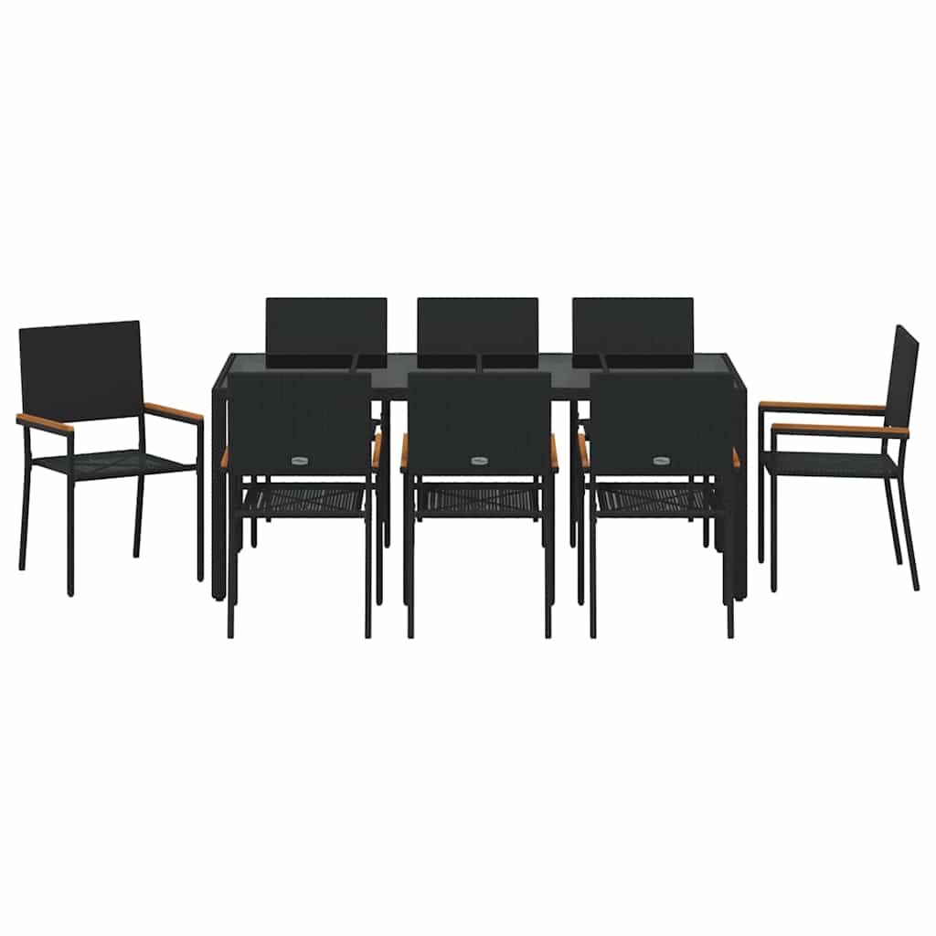 Garten Essgruppe 9 pcs Schwarz Poly-Rattan