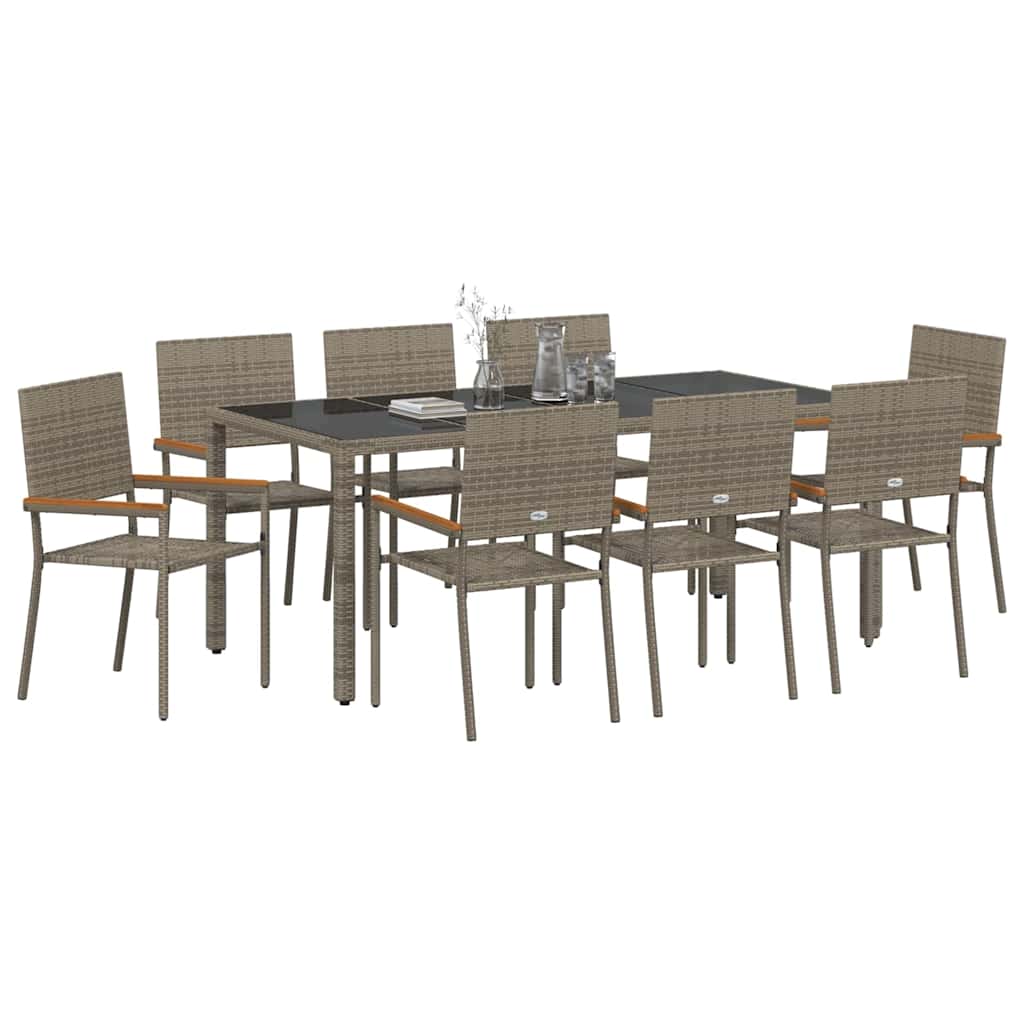 Garten Essgruppe 9 pcs Grau Poly-Rattan