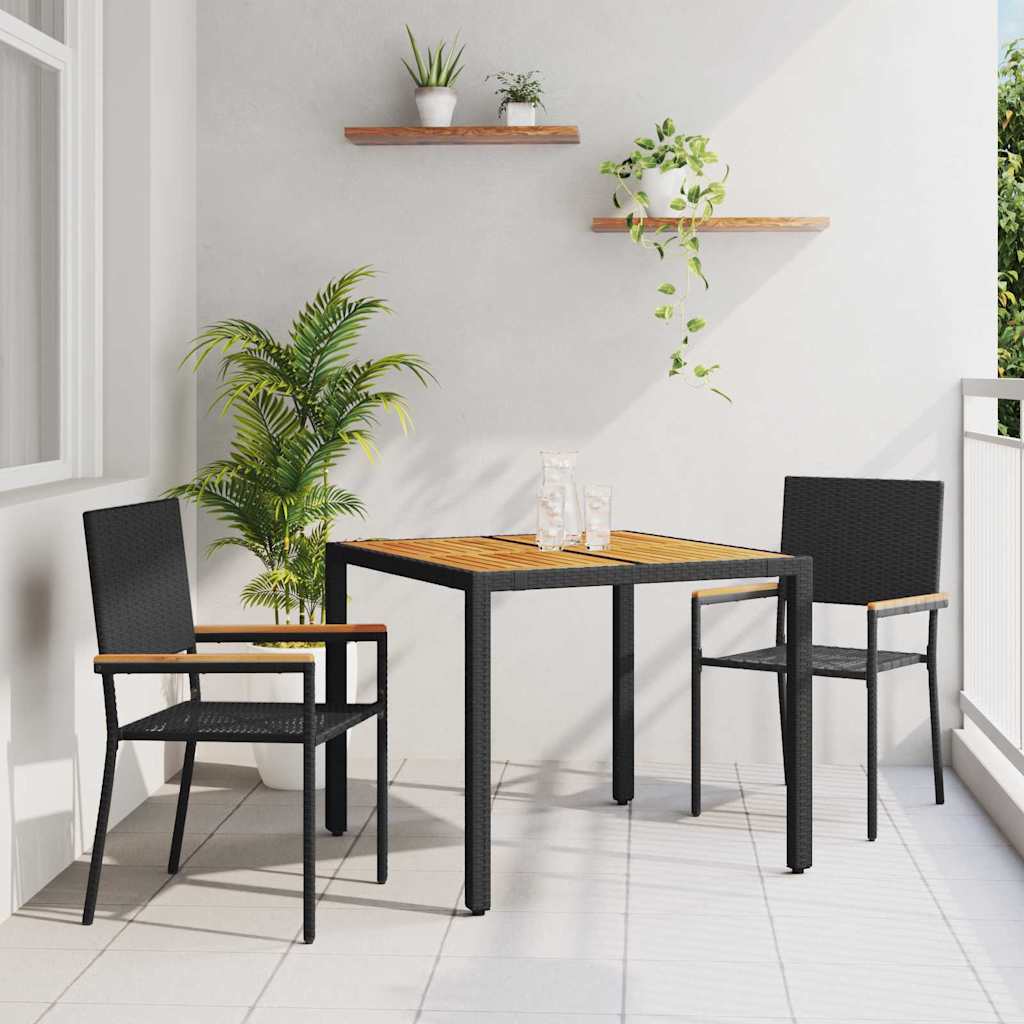 Garten Essgruppe 3 pcs Schwarz Poly-Rattan