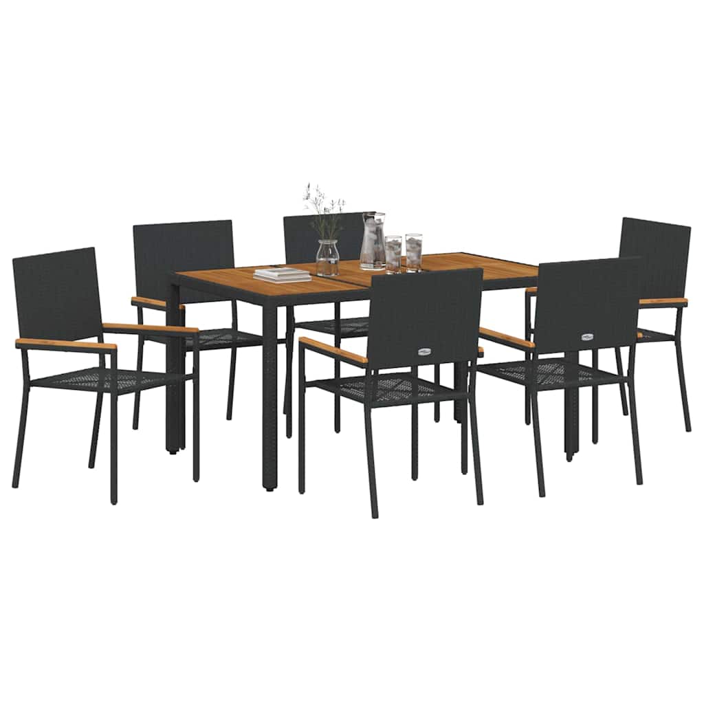 Garten Essgruppe 7 pcs Schwarz Poly-Rattan