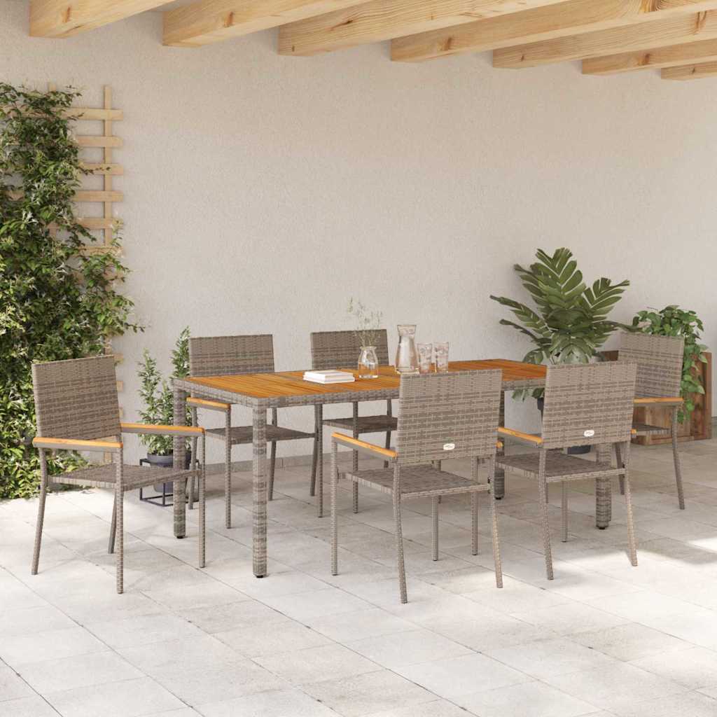 Garten Essgruppe 7 pcs Grau Poly-Rattan