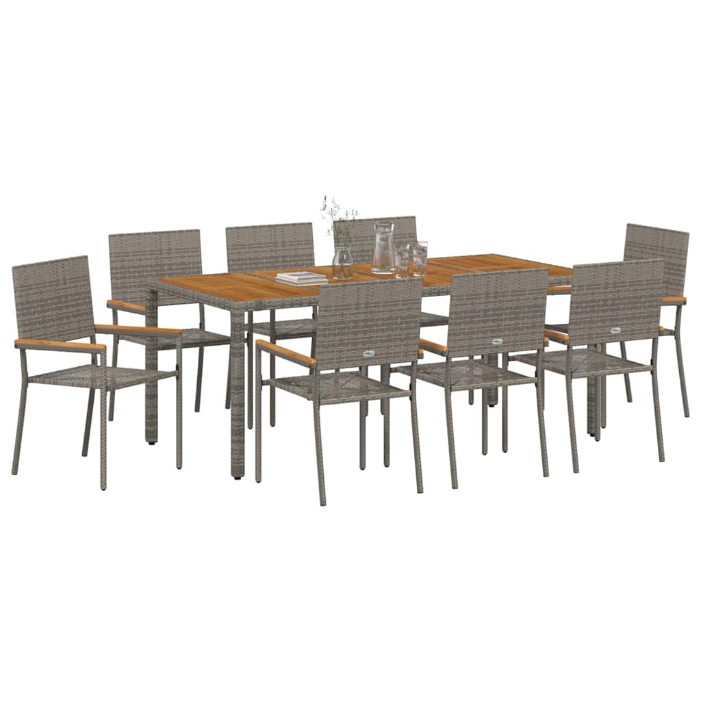 Garten Essgruppe 9 pcs Grau Poly-Rattan