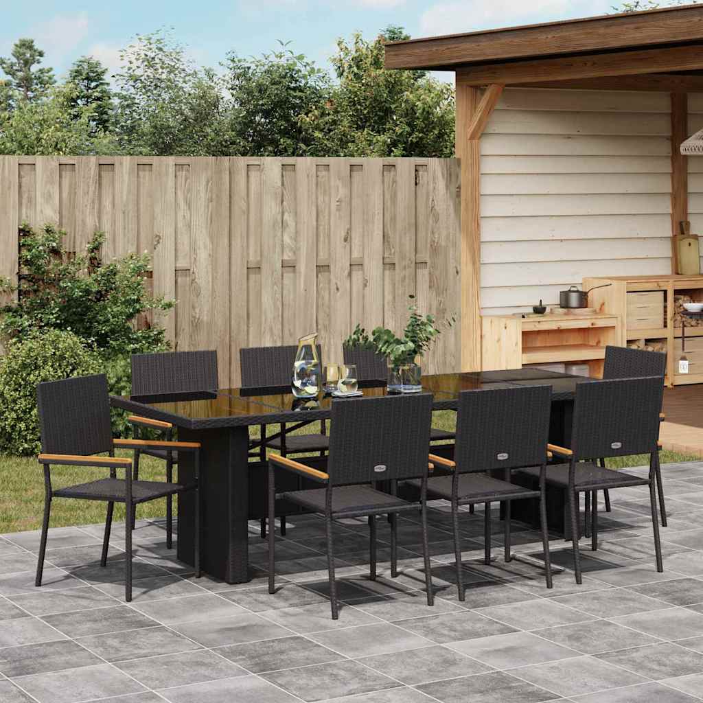Garten Essgruppe 9 pcs Schwarz Poly-Rattan