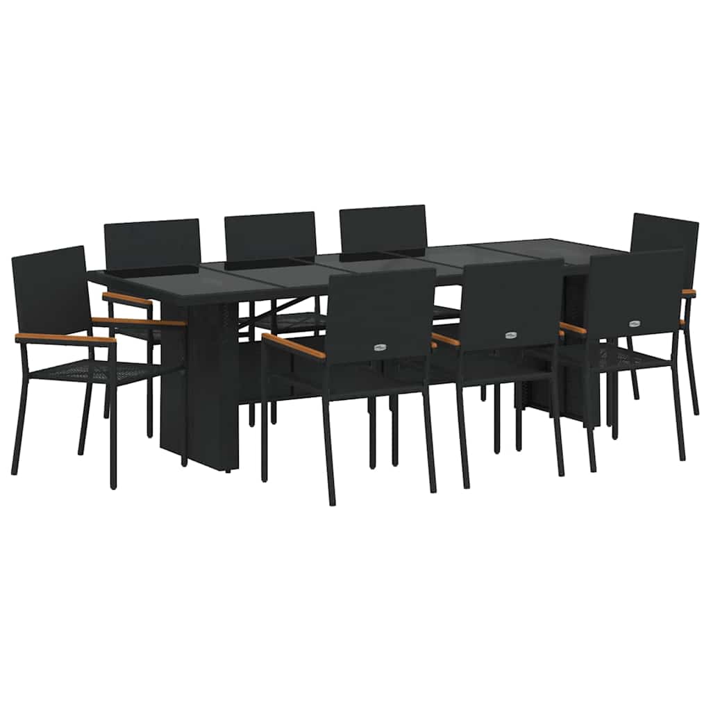 Garten Essgruppe 9 pcs Schwarz Poly-Rattan