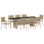 Garten Essgruppe 9 pcs Beige Poly-Rattan