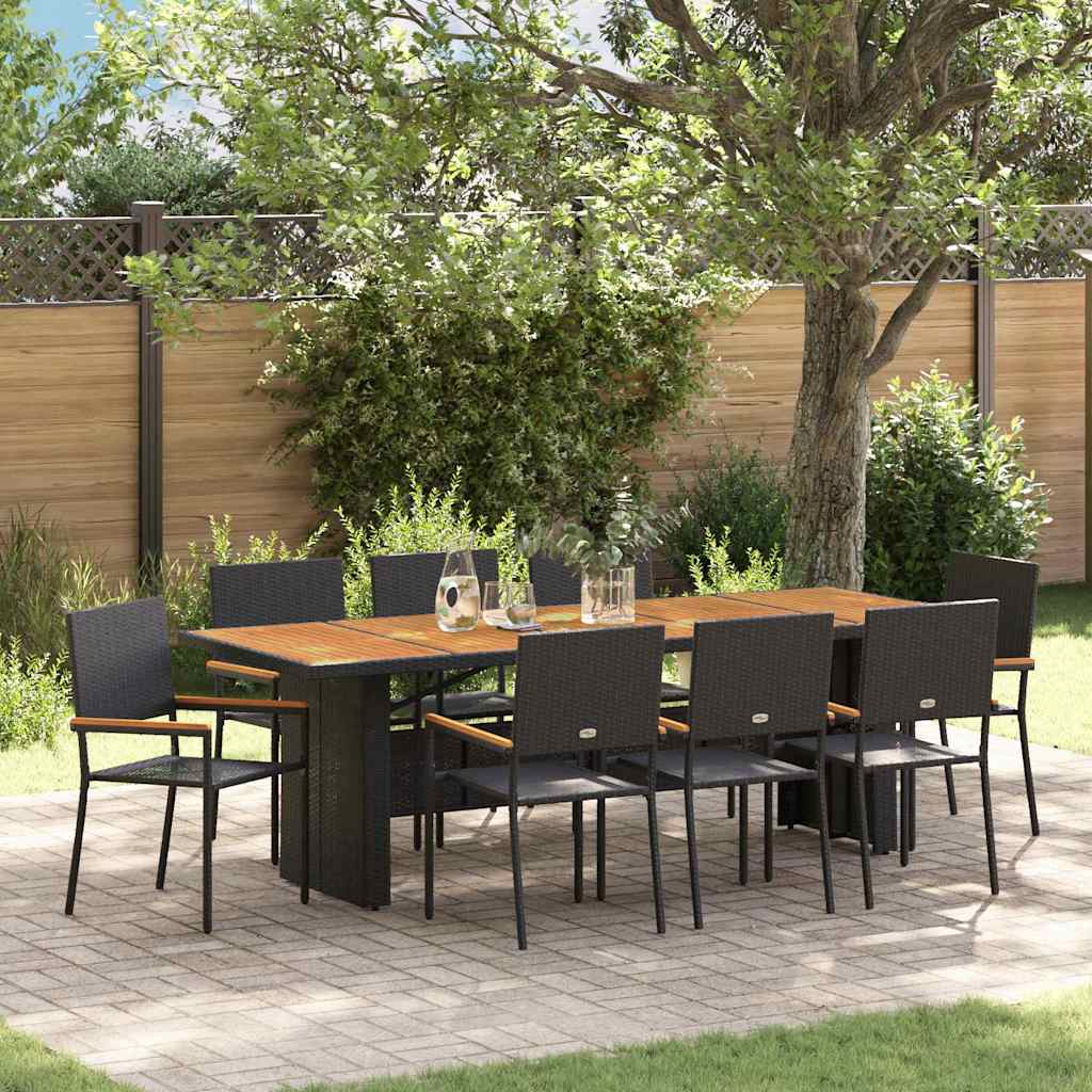 Garten Essgruppe 9 pcs Schwarz Poly-Rattan