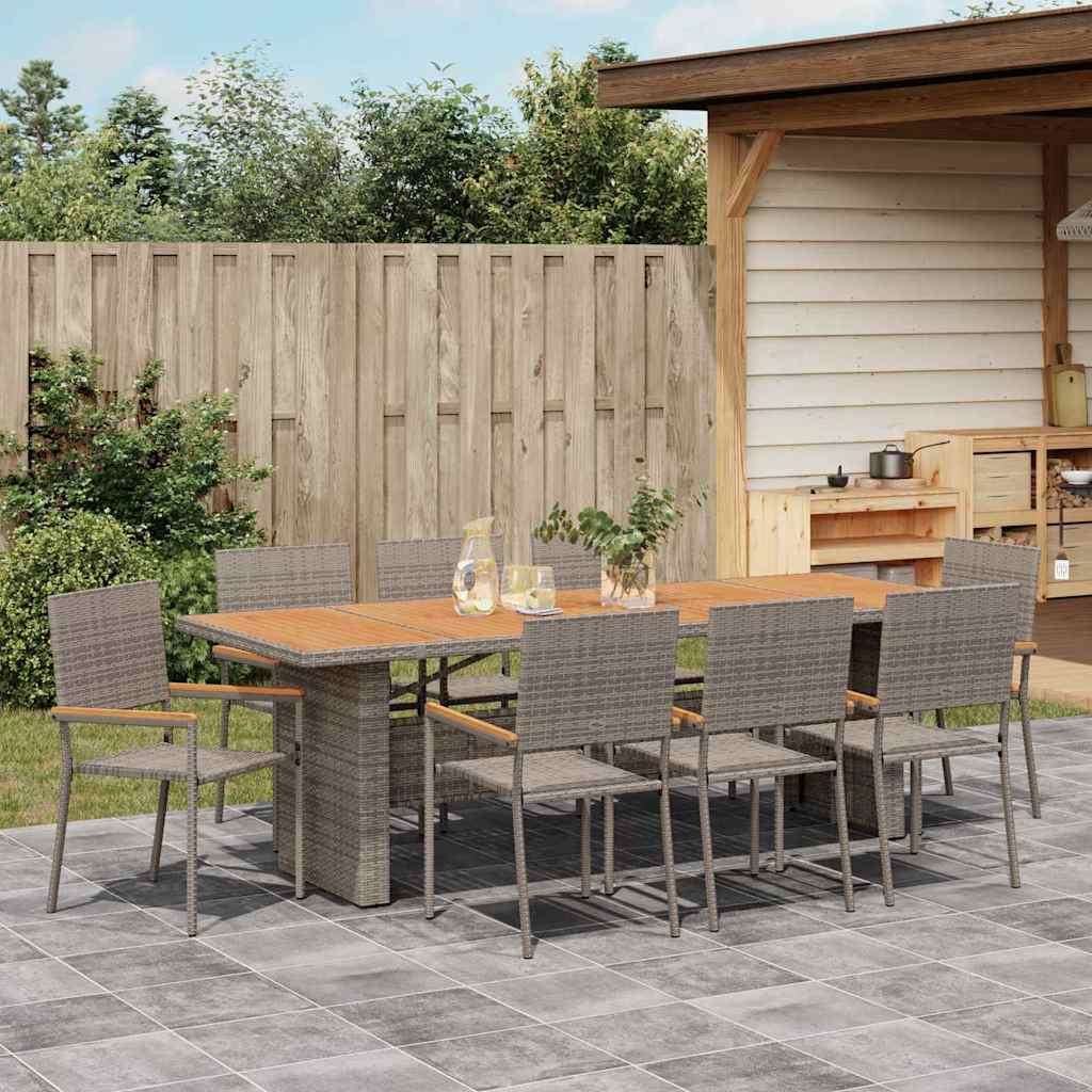 Garten Essgruppe 9 pcs Grau Poly-Rattan