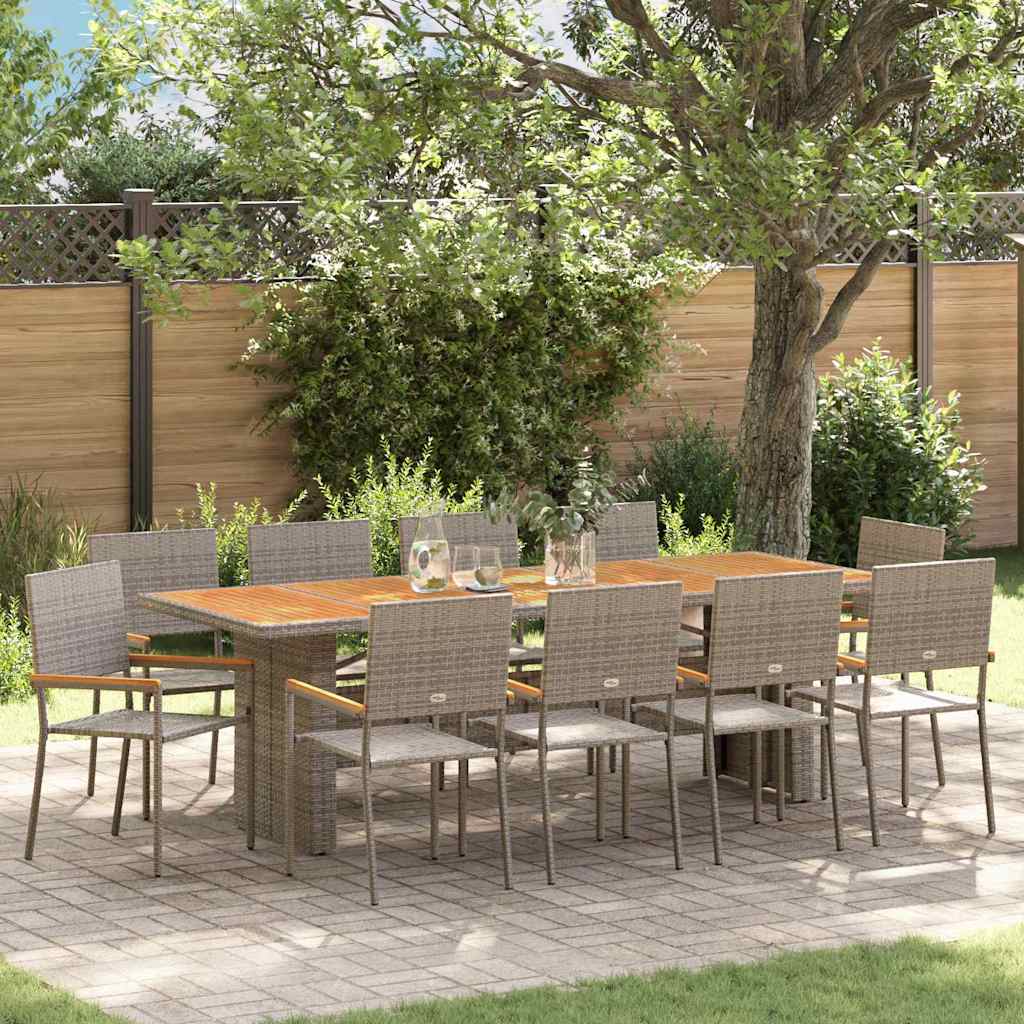 Garten Essgruppe 11 pcs Grau Poly-Rattan