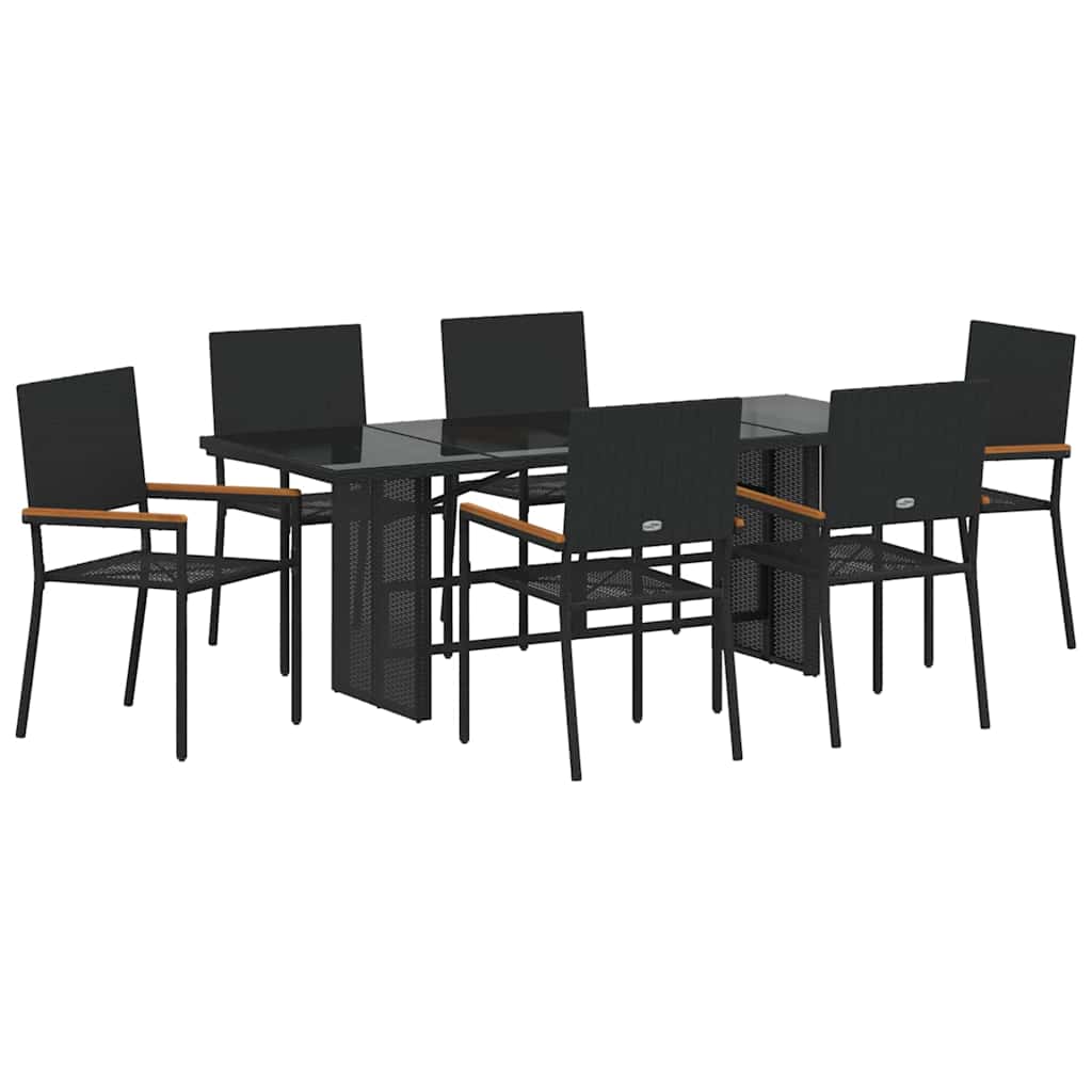 Garten Essgruppe 7 pcs Schwarz Poly-Rattan