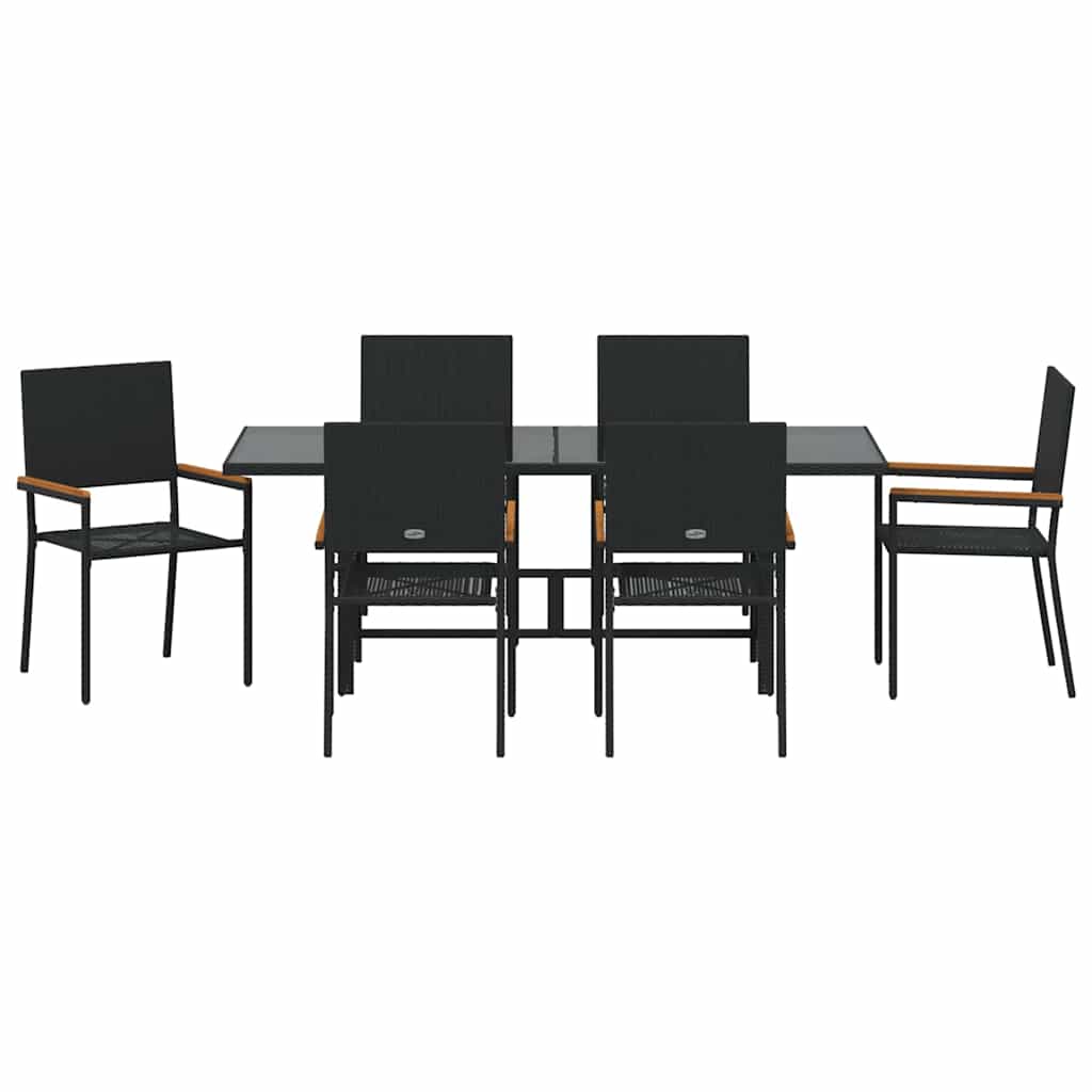 Garten Essgruppe 7 pcs Schwarz Poly-Rattan